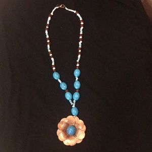 Boho copper/turquoise colored statement necklace